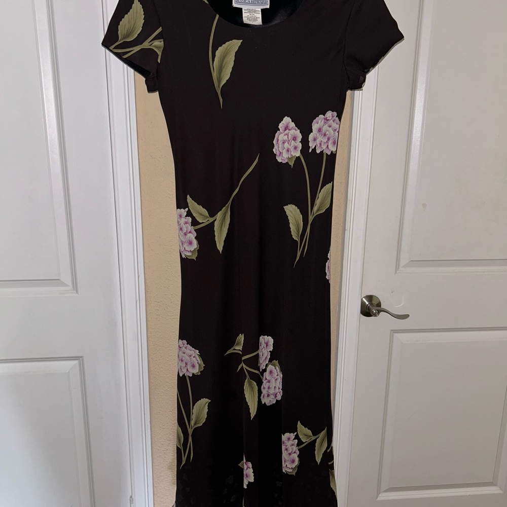 Jessica Howard Black and Purple Sheath Maxi Dress Casual